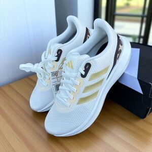 Adidas Womens Size 8 White Gold Leopard Runfalcon 3.0 Running Shoes IE0751 NEW